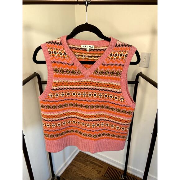 Alex Mill Francis Fair Isle Wool Vest In Peony Combo size M medium - Picture 2 of 5